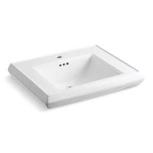 Kohler® 2259-1-0 Memoirs® Bathroom Sink Basin with Overflow Drain, Rectangular Shape, 27 in W x 22 in D x 35 in H, Pedestal Mount, Fireclay, White