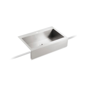 Kohler® 3942-1-NA Vault™ Apron Front Kitchen Sink with Tall Apron, Rectangular Shape, 1 Faucet Hole, 35-3/4 in W x 24-5/16 in D x 9-5/16 in H, Top Mount, Stainless Steel