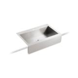 Kohler® 3942-1-NA Vault™ Apron Front Kitchen Sink with Tall Apron, Rectangular Shape, 1 Faucet Hole, 35-3/4 in W x 24-5/16 in D x 9-5/16 in H, Top Mount, Stainless Steel