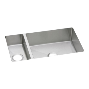 Elkay® EFRU321910 Kitchen Sink, Avado™, 7-1/2 in L x 15-3/4 in W x 6 in D Left Bowl, 21 in L x 15-3/4 in W x 8 in D Right Bowl, 32-1/4 in L x 18-1/4 in W x 10 in H, Undermount, 18 ga 304 Stainless Steel, Polished Satin