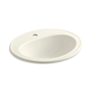 Kohler® 2196-1-96 Pennington® Self-Rimming Bathroom Sink with Overflow Drain, Oval Shape, 20-1/4 in W x 17-1/2 in D x 8-1/2 in H, Drop-In Mount, Vitreous China, Biscuit