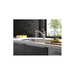 DELTA® 4140-AR-DST Collins™ Kitchen Faucet, 1.8 gpm Flow Rate, Swivel Spout, Arctic™ Stainless Steel, 1 Handle, 1/3 Faucet Holes