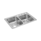 DAYTON® DXR250R0 Kitchen Sink, Satin, Rectangle Shape, 13-1/2 in Left, 14 in Right L x 18 in Left, 15-3/4 in Right W Bowl x 8 in Left, 8 in Right D Bowl, 33 in L x 22 in W x 8-3/16 in H, Top Mounting, 300 Stainless Steel