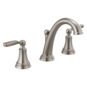DELTA® 3532LF-SSMPU Woodhurst™ Widespread Bathroom Faucet with Plated Flange and Stopper, 1.2 gpm, 4-7/16 in H Spout, 4-1/2 to 16 in Center, Stainless, 2 Handles, Metal Pop-Up Drain