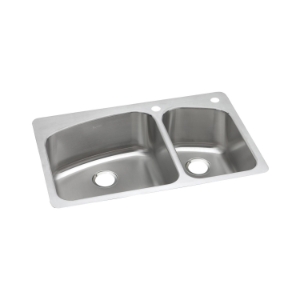 Elkay® DPXSR2250R1 Dayton® Dual Mount Sink, Rectangle Shape, 1 Faucet Hole, 22 in W x 33 in D x 8 in H, Top/Under Mount, Stainless Steel, Satin