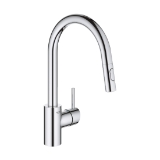 GROHE 3134910E Concetto™ Pull-Down Kitchen Faucet, Residential, 1.75 gpm, Swivel Spout, Polished Chrome, 1 Handle, 1 Faucet Hole