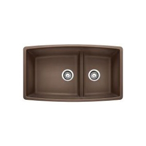 Blanco 441313 PERFORMA™ SILGRANIT® II Kitchen Sink, Café, Rectangle Shape, 18 in Left, 12 in Right L x 17-1/2 in Left, 17-1/2 in Right W x 10 in Left, 10 in Right D Bowl, 33 in L x 19 in W, Undermount, Solid Granite