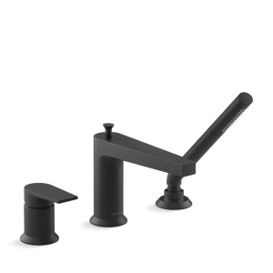 Kohler® 74032-4-BL Taut® Deck-Mount Bath Faucet With Handshower, Matte Black