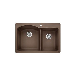 Blanco 440213 DIAMOND™ SILGRANIT® II Kitchen Sink, Rectangle Shape, 1 Faucet Hole, 33 in W x 22 in D, Drop-In Mount, Granite, Café