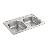 Sterling® 14633-4-NA Kitchen Sink with SilentShield® Technology, Middleton®, Luster, Rectangle Shape, 13-3/4 in Left, 13-3/4 in Right L x 15-1/2 in Left, 15-1/2 in Right W, 4 Faucet Holes, 33 in L x 22 in W x 6 in H, Top Mount, 20 ga Stainless Steel