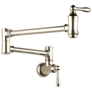 DELTA® 1177LF-PN Traditional Pot Filler Faucet, 4 gpm Flow Rate, Swivel Spout, Brilliance® Polished Nickel, 2 Handles