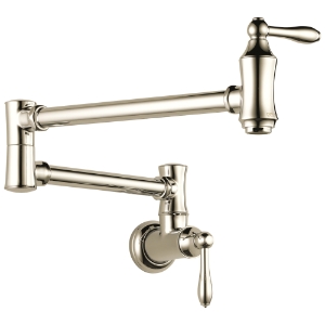 DELTA® 1177LF-PN Traditional Pot Filler Faucet, 4 gpm Flow Rate, Swivel Spout, Brilliance Polished Nickel, 2 Handles