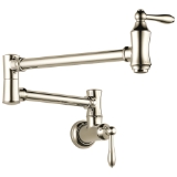 DELTA® 1177LF-PN Traditional Pot Filler Faucet, 4 gpm Flow Rate, Swivel Spout, Brilliance Polished Nickel, 2 Handles