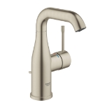 GROHE 23485ENA Essence New M-Size Centerset Lavatory Faucet, 1.2 gpm Flow Rate, 6.313 in H Spout, 1 Handle, Pop-Up Drain, 1 Faucet Hole, Brushed Nickel, Function: Traditional