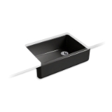Kohler® 5827-7 Whitehaven® Self-Trimming Kitchen Sink with Tall Apron, Rectangular Shape, 32-11/16 in W x 21-9/16 in D x 9-5/8 in H, Undermount, Enameled Cast Iron, Black