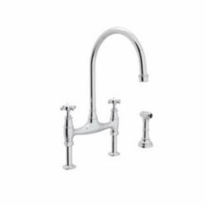 Perrin & Rowe® U.4718X-APC-2 Bridge Kitchen Faucet with Side Spray, 1.8 gpm Flow Rate, 7-7/8 in Center, Swivel Spout, Polished Chrome, 2 Handles