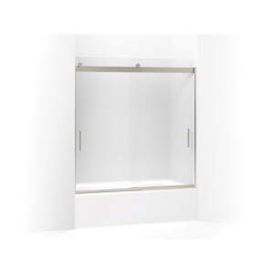 Kohler® 706000-D3-MX Levity® Sliding Bath Door, Frameless Frame, Frosted Tempered Glass, Matte Nickel, 1/4 in THK Glass, 54-7/8 in H Opening, 56-5/8 to 59-5/8 in W Opening