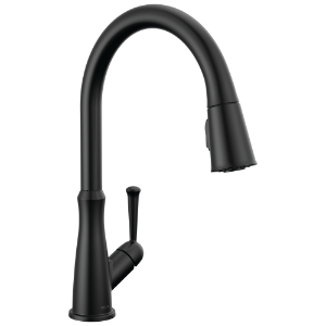 DELTA® 9110-BL-DST Pull-Down Kitchen Faucet, 1.8 gpm Flow Rate, Matte Black, 1 Handle, 1 Faucet Hole, Spray/Aerated Stream Function
