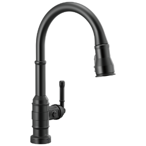 DELTA® 9190T-BL-DST Pull-Down Kitchen Faucet, 1.8 gpm Flow Rate, Matte Black, 1 Handle, 1 Faucet Hole, Spray/Aerated Stream/Shield Spray Function