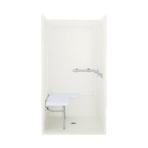 Sterling® 62052123-0 Transfer Shower Back Wall With Grab Bars, 39-3/8 in L x 39-3/8 in W x 65-1/4 in H, Solid Vikrell®, Swirl-Gloss/White