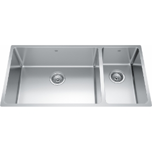Kindred BCU1836R-9N Brookmore 35.6-in LR x 18.2-in FB x 9-in DP Undermount Double Bowl Stainless Steel Sink