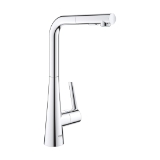 GROHE 33893002 Ladylux Pull-Out Kitchen Faucet, Residential, 1.75 gpm Flow Rate, Swivel Spout, Polished Chrome, 1 Handle, 1 Faucet Hole