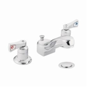 Moen® 8223 M-DURA™ Widespread Lavatory Faucet, 2.2 gpm Flow Rate, 4.2 in H Spout, 8 in Center, Polished Chrome, 2 Handles, Pop-Up Drain