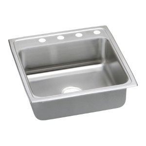 Elkay® PSR22223 Kitchen Sink, Pacemaker, Brilliant Satin, Squared Shape, 19 in L x 16 in W x 7 in D Bowl, 3 Faucet Holes, 22 in L x 22 in W x 7-1/8 in H, Top Mount, Stainless Steel