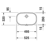 DURAVIT 0338490000 D-Code Vanity Basin With Overflow, D-Code, Rectangle Shape, 525 mm L x 320 mm W, Undermount, Ceramic, White