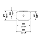 DURAVIT 2314600000 Happy D.2 Washbowl With Overflow, Rectangle Shape, 23-5/8 in L x 15-3/4 in W x 6-1/2 in H, Above Counter/Ground Mount, Ceramic, White