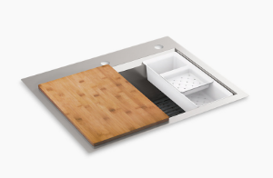 Kohler® 80086-2PC-NA Task™ 27 in Top-/Undermount Single-Bowl Workstation Kitchen Sink, Stainless Steel