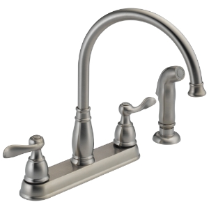 DELTA® 21996LF-SS Windemere® Kitchen Faucet, Commercial, 1.8 gpm Flow Rate, 8 in Center, Swivel Spout, Stainless Steel, 2 Handles