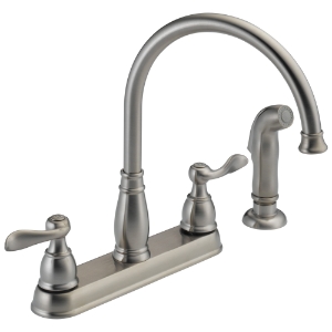 DELTA® 21996LF-SS Windemere® Kitchen Faucet, Commercial, 1.8 gpm Flow Rate, 8 in Center, Swivel Spout, Stainless, 2 Handles