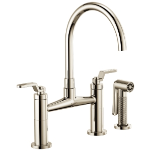 Brizo® 62544LF-PN Widespread Bridge Kitchen Faucet With Matching Side Spray, 1.8 gpm, 8 in Center, Arc Spout, Polished Nickel, 2 Handles, Side Spray(Y/N): Yes