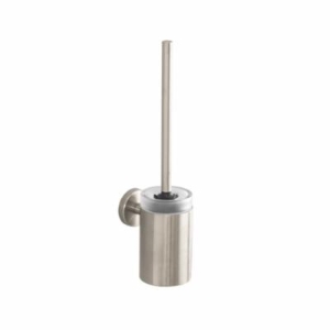 Logis S/E Toilet Brush With Holder, 15-1/4 in H, Brass/Crystal Glass, Brushed Nickel