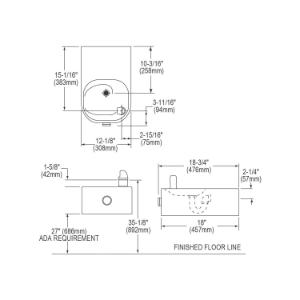 Elkay® EDFP214C Soft Sides® Non-Filtered Drinking Fountain, Push Button Operation, Non-Refrigerated Chilling, 3/8 in OD Tubing Connection
