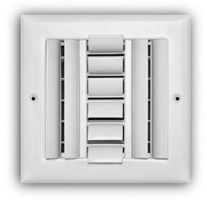 TRUaire™ A304M06X06 6" x 6" 4-Way White Aluminum Adjustable Curved Blade Wall/Ceiling Register, White