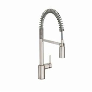 Moen® 5923SRS Align™ Pre-Rinse Spring Kitchen Faucet, 1.5 gpm Flow Rate, Pull-Down Spout, Spot Resist® Stainless Steel, 1 Handle