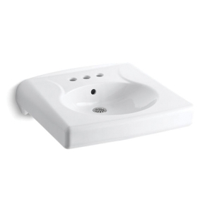 Kohler® 1997-4-0 Brenham™ Bathroom Sink with Overflow Drain, Oval Shape, 4 in Faucet Hole Spacing, 21-15/16 in W x 19-3/4 in D, Wall Mount, Vitreous China, White