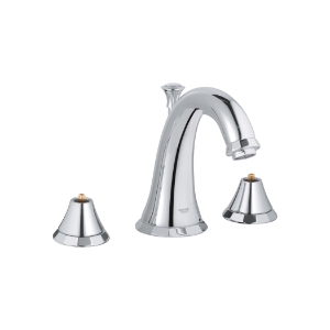 GROHE 2012400A Widespread Bathroom Basin Mixer, Kensington, 1.2 gpm Flow Rate, 4-1/8 in H Spout, 5-1/2 to 17-3/4 in Center, StarLight® Polished Chrome, 2 Handles, Pop-Up Drain