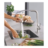 GROHE 30271DC0 Essence Kitchen Faucet, Residential, 1.75 gpm Flow Rate, 360 deg Swivel Spout, StarLight® SuperSteel, 1 Handle, 1 Faucet Hole