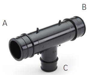 REHAU® 499746-001 F1960 Polymer Branch Reducing Tee, 1-1/2 x 1-1/2 x 1 in