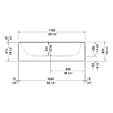 DURAVIT 700231000000090 DuraStyle Bathtub, Soaking, Rectangle Shape, 66-7/8 in L x 29-1/2 in W, Center Drain, White