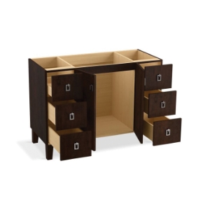 Kohler® 99535-LG-1WB Poplin® Standard Bathroom Vanity Cabinet with Furniture Legs, 34-1/2 in OAH x 48 in OAW x 21-7/8 in OAD, Freestanding Mount, Claret Suede Cabinet