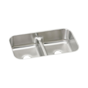Elkay® EAQDUH3118 Lustertone™ Classic Kitchen Sink, 14-7/16 in Left, 14-7/16 in Right L x 16-1/8 in Left, 16-1/8 in Right W Bowl x 8 in Left, 8 in Right D Bowl, 32-1/2 in L x 18-1/8 in W x 8 in H, Undermounting, Stainless Steel