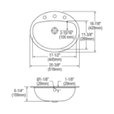 Elkay® LLVR21172 Bathroom Sink, Asana™, Oval Shape, 4 in Faucet Hole Spacing, 20-3/8 in W x 16-7/8 in D x 6-1/4 in H, Top Mount, 304 Stainless Steel, Lustertone