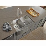 Moen® G18220 Kitchen Sink, Brushed, Rectangle Shape, 13-5/8 in Left, 13-5/8 in Right L x 16-5/8 in Left, 16-5/8 in Right W x 9 in Left, 9 in Right D Bowl, 21 in W x 13-1/4 in D x 33 in H, Undermount, 18 ga Stainless Steel