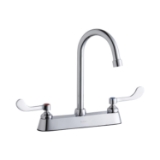 Elkay® LK810GN05T4 Food Service Faucet, 1.5 gpm Flow Rate, 8 in Center, Gooseneck Spout, Polished Chrome, 2 Handles