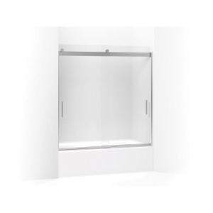 Kohler® 706000-D3-SH Levity® Sliding Bath Door, Frameless Frame, Frosted Tempered Glass, Bright Silver, 1/4 in THK Glass, 54-7/8 in H Opening, 56-5/8 to 59-5/8 in W Opening