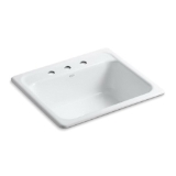 Kohler® 5964-3-0 Mayfield™ Kitchen Sink, White, Rectangular Shape, 22 in L x 15 in W x 7-3/4 in D Bowl, 3 Faucet Holes, 25 in L x 22 in W x 8-3/4 in H, Top Mount, Enameled Cast Iron
